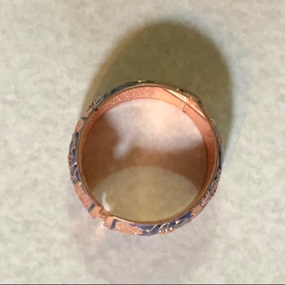 Signed Copper Tone and Blue Enamel Clamp Close Bracelet Grapes Motif - Picture 4 of 13